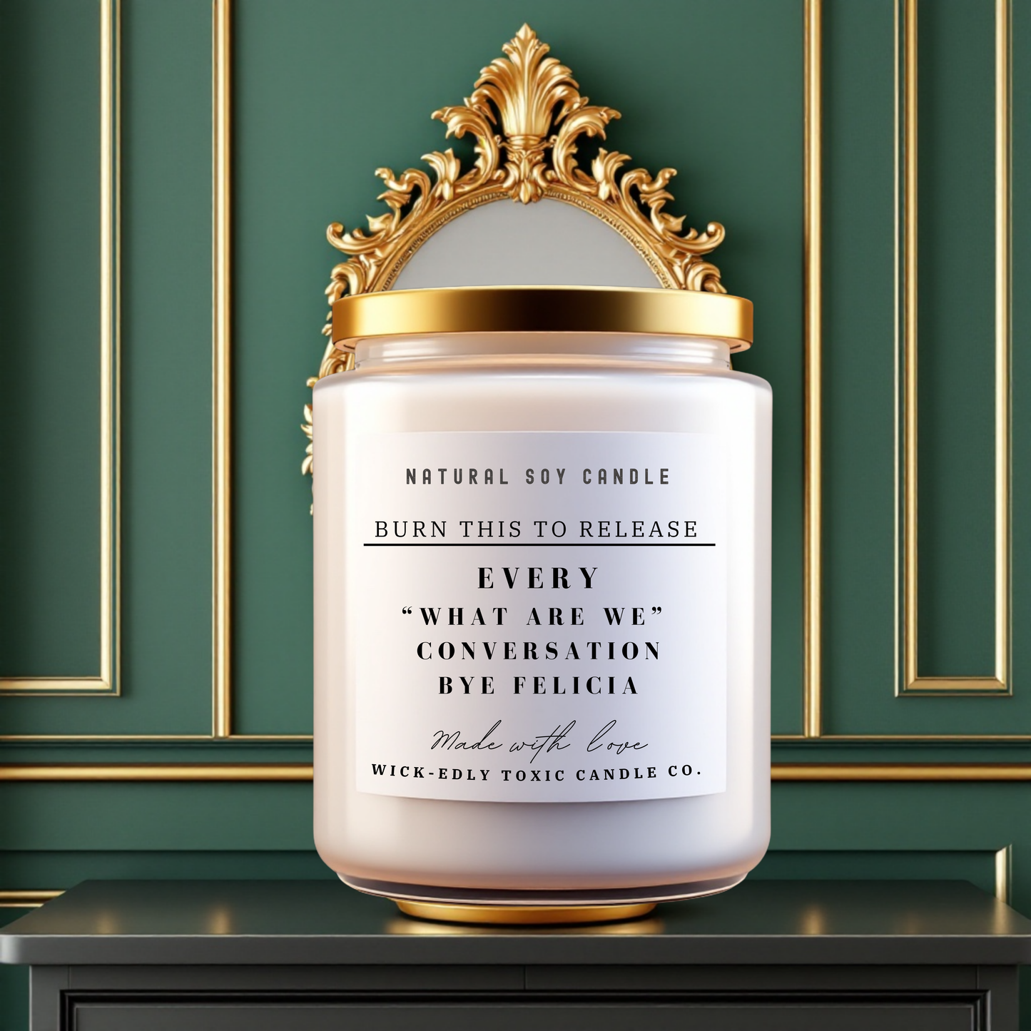 Every 'What Are We' Conversation orange and vanilla-scented 9oz soy candle in apothecary jar, eco-friendly coconut apricot wax, warm and comforting fragrance.